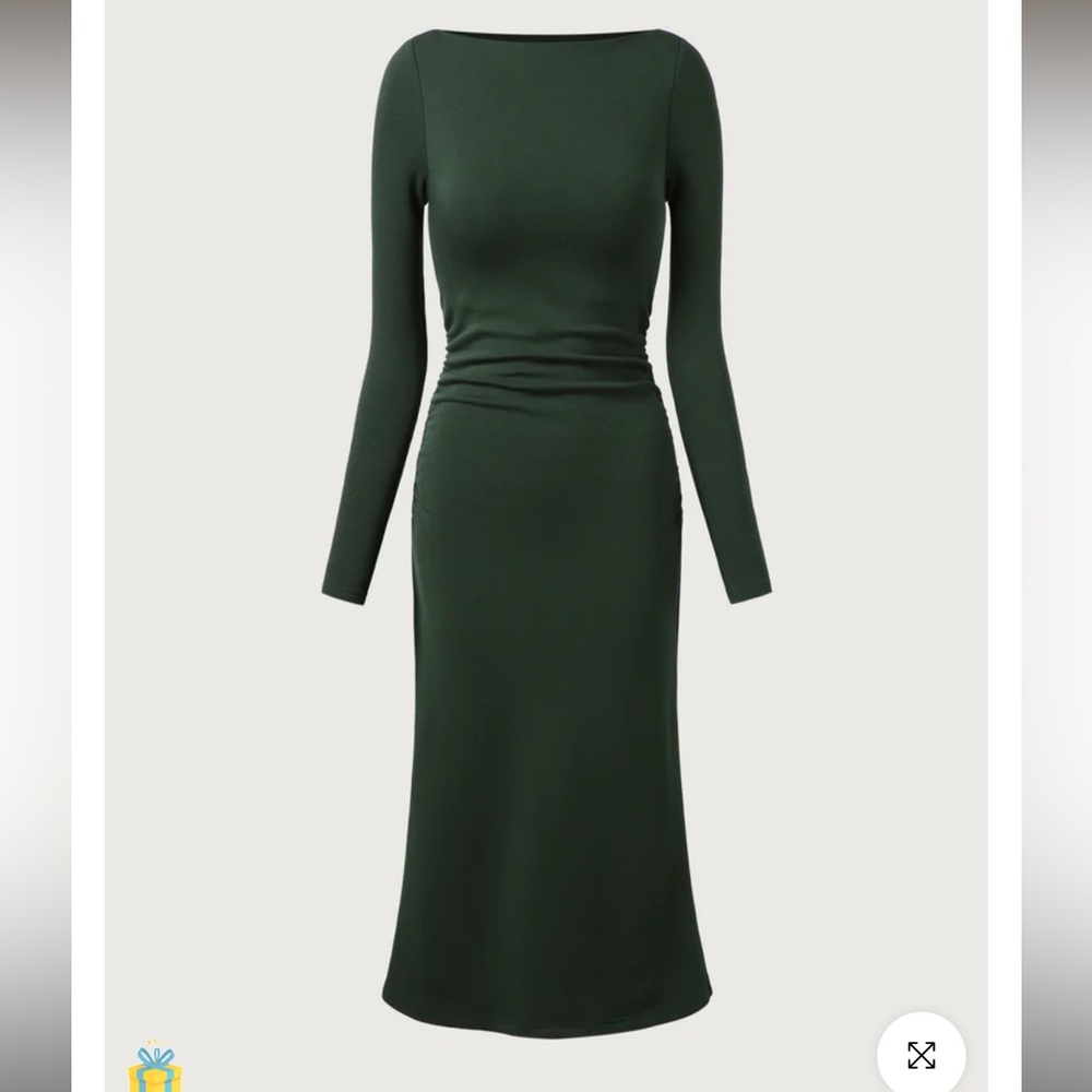 OGL Forest Green Long Sleeve Boatneck Midi Dress